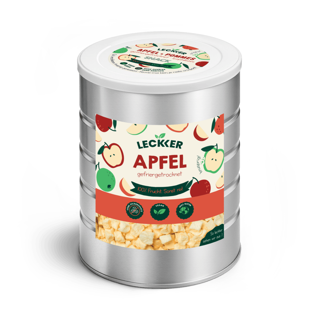 Gefriergetrockneter Apfel von leckker in Edelstahl Dose