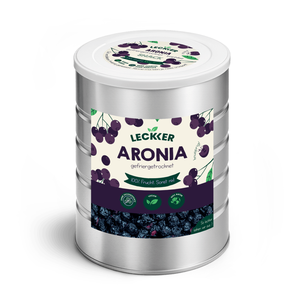 Gefriergetrocknete Aronia von leckker in Edelstahl Dose