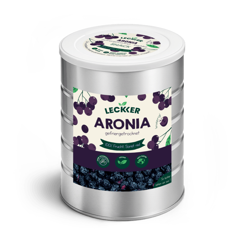 Gefriergetrocknete Aronia von leckker in Edelstahl Dose