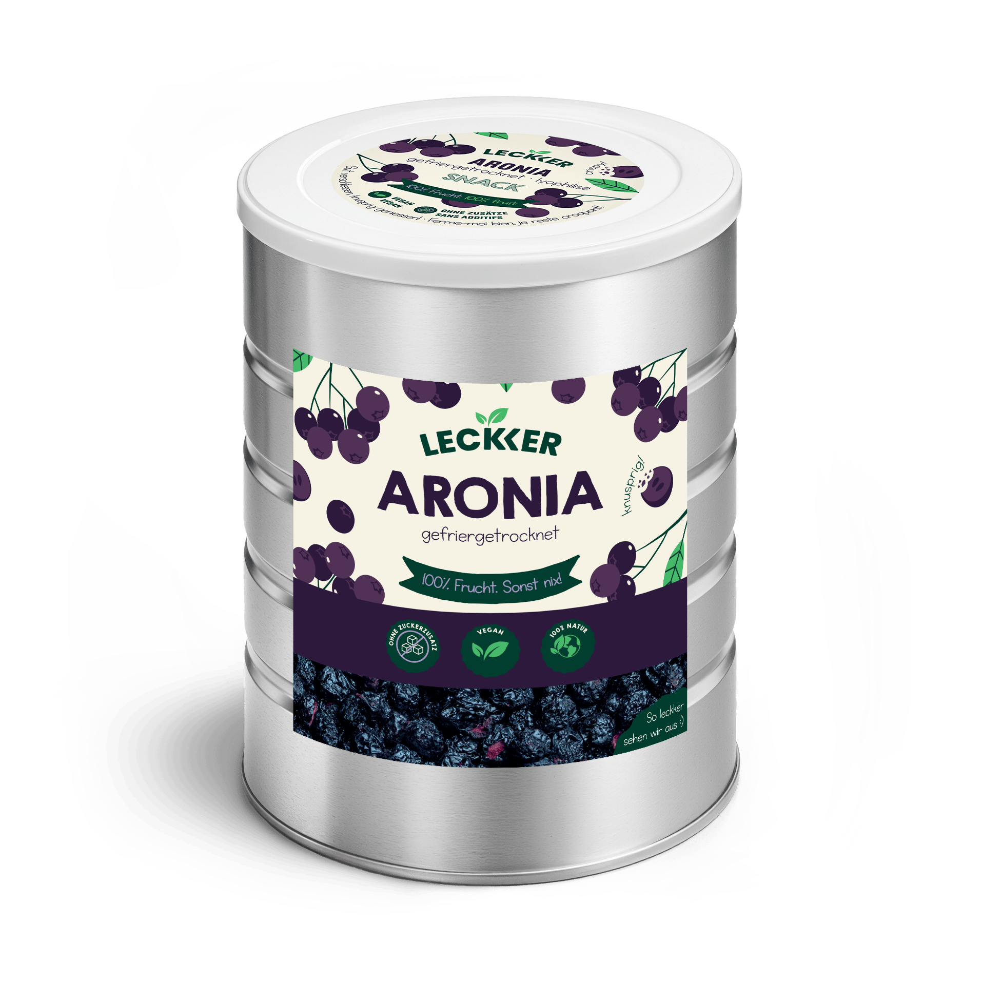 Gefriergetrocknete Aroniabeeren in Edelstahl Dose