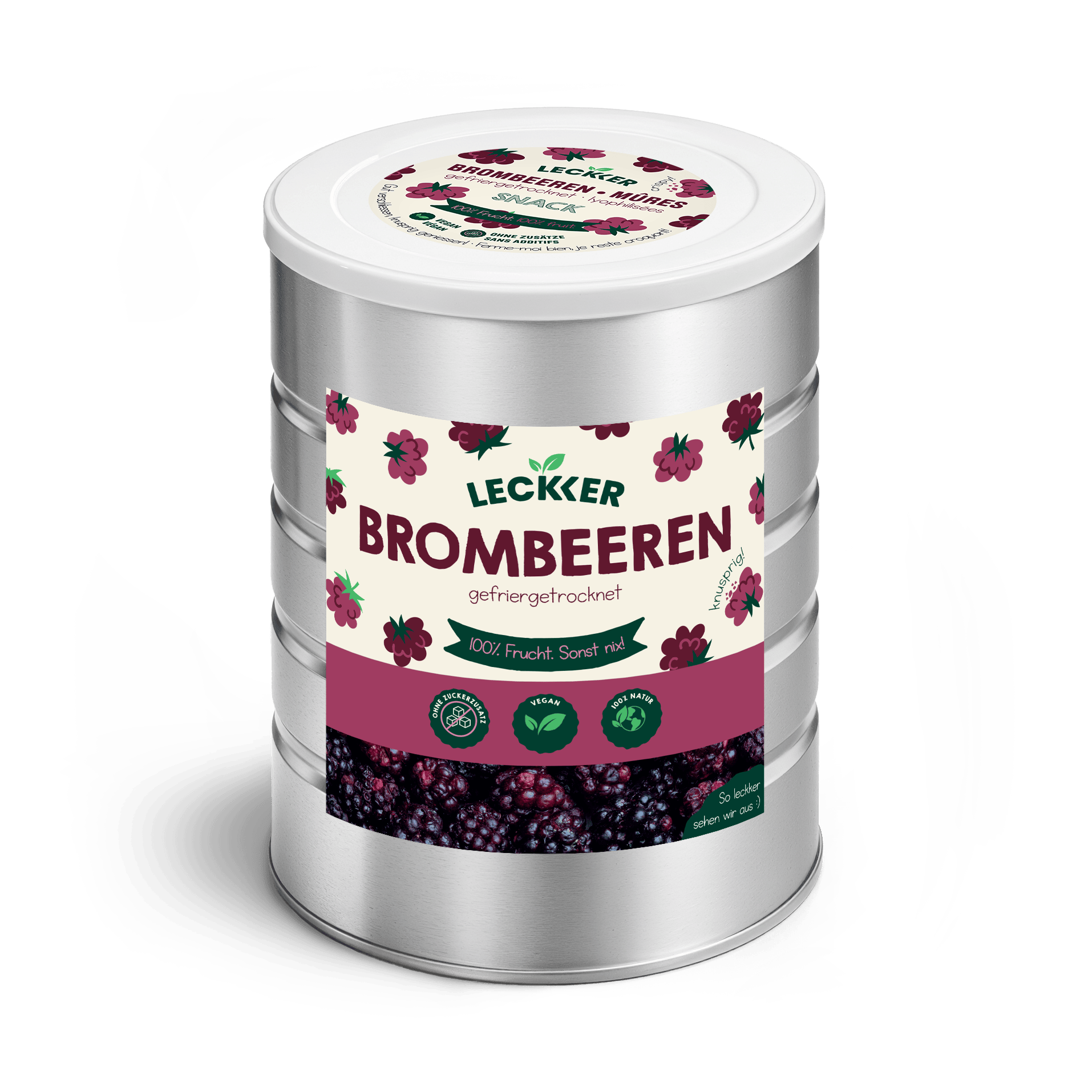 Mann und Frau mit gefriergetrockneten Brombeeren