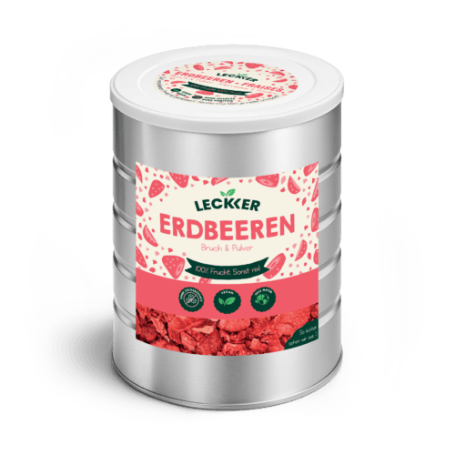 Gefriergetrocknete Erdbeeren von leckker in Edelstahl Dose