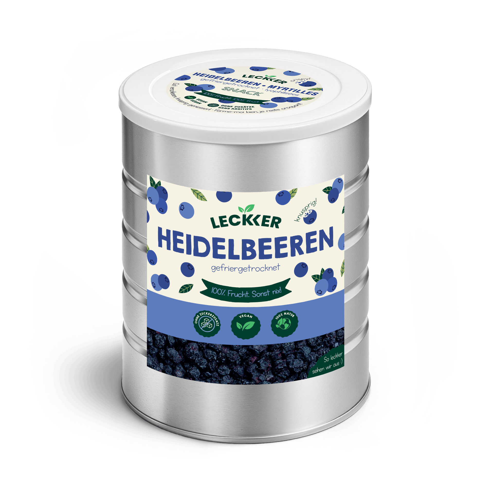 Frau mit gefriergetrockneter Heidelbeeren Packung