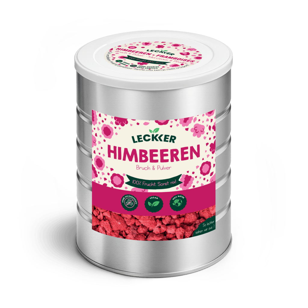 Gefriergetrocknete Himbeeren in Edelstahl Dose