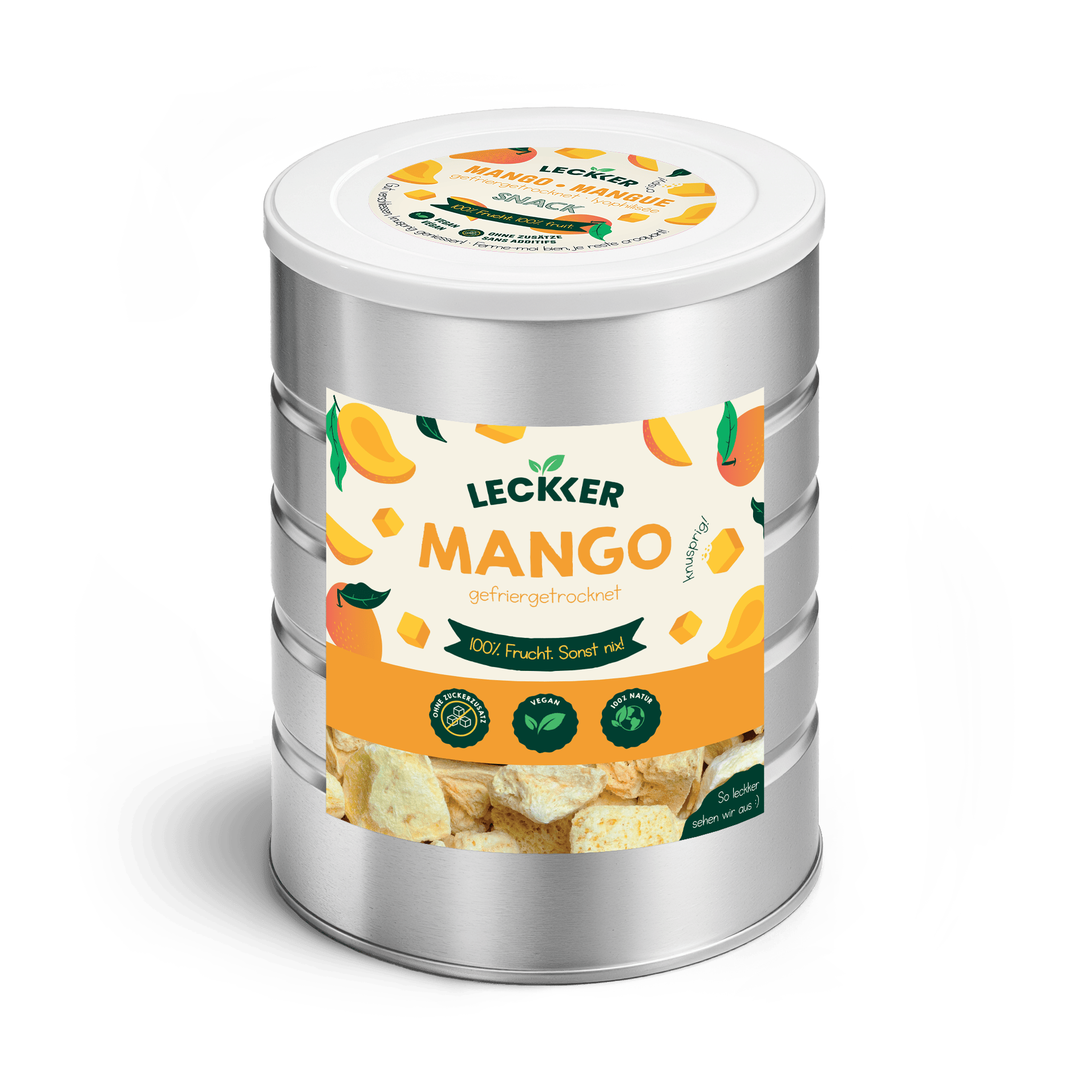 Gefriergetrocknete Mango in Edelstahl Dose