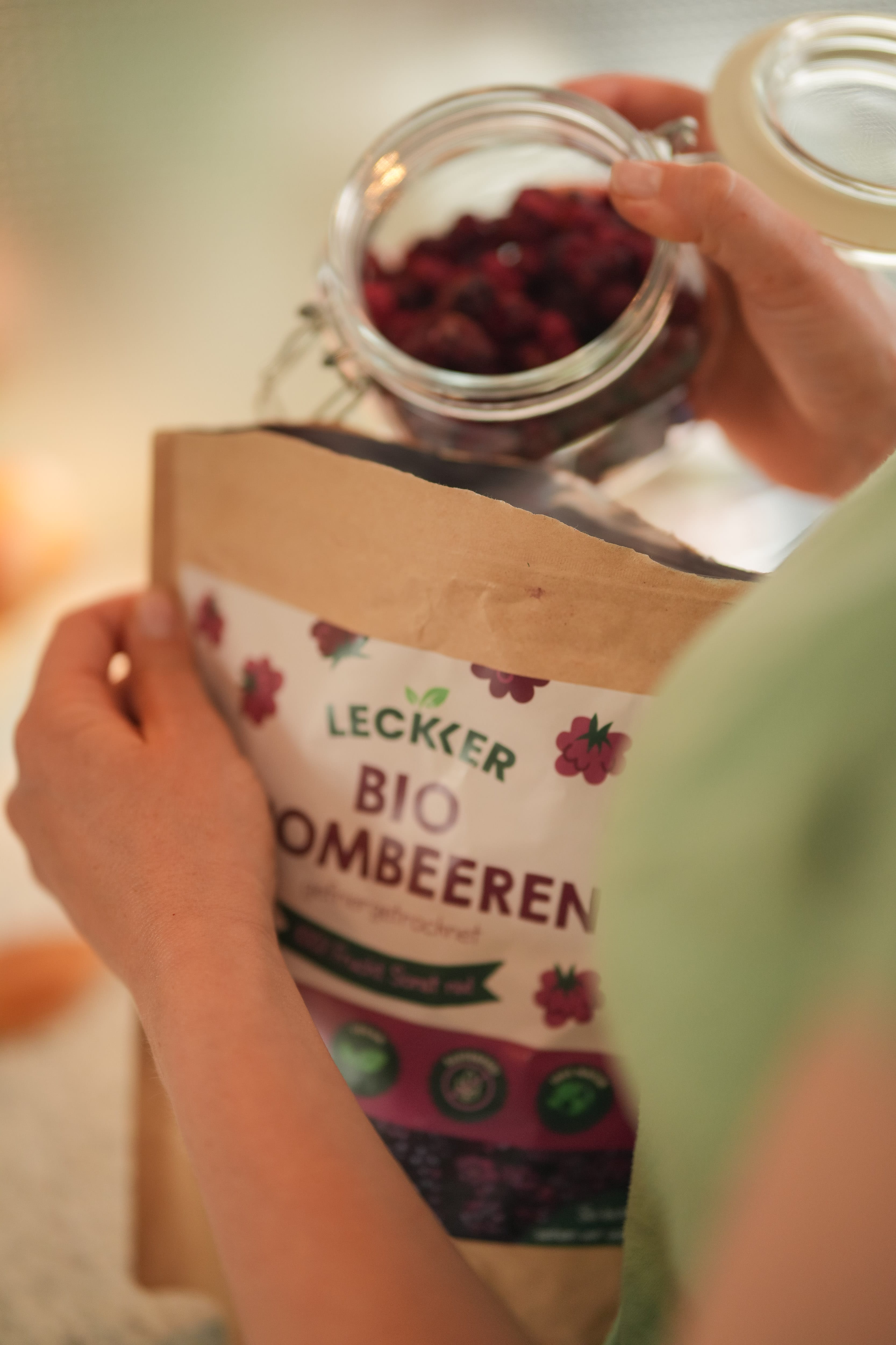 Brombeeren in einer Hand im Wald